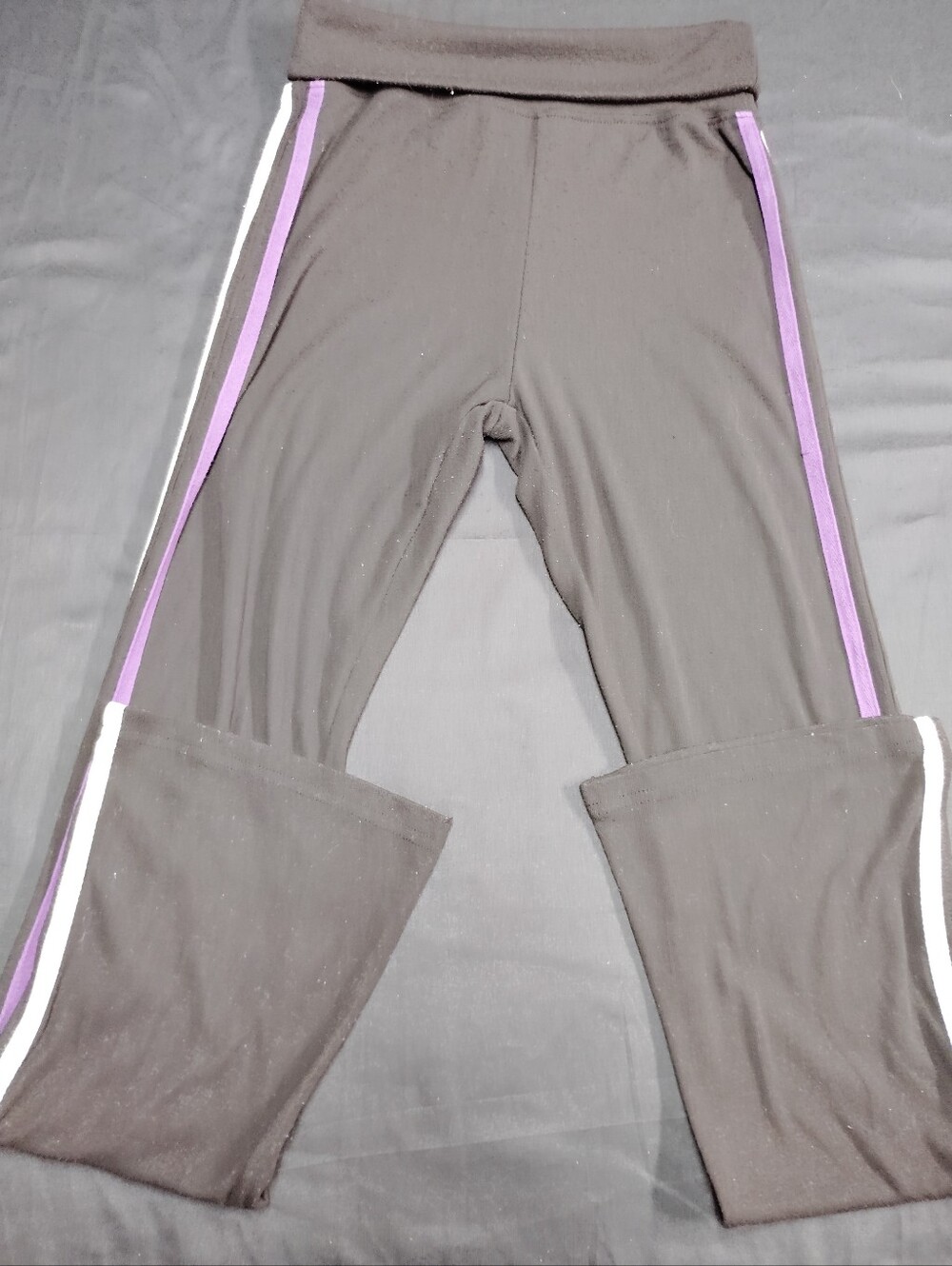 Black Track Pants with Purple & White Side Stripes